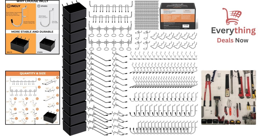 278pc Pegboard Accessories Kit - Hooks & Bins Assortment for Garage Tool Storage