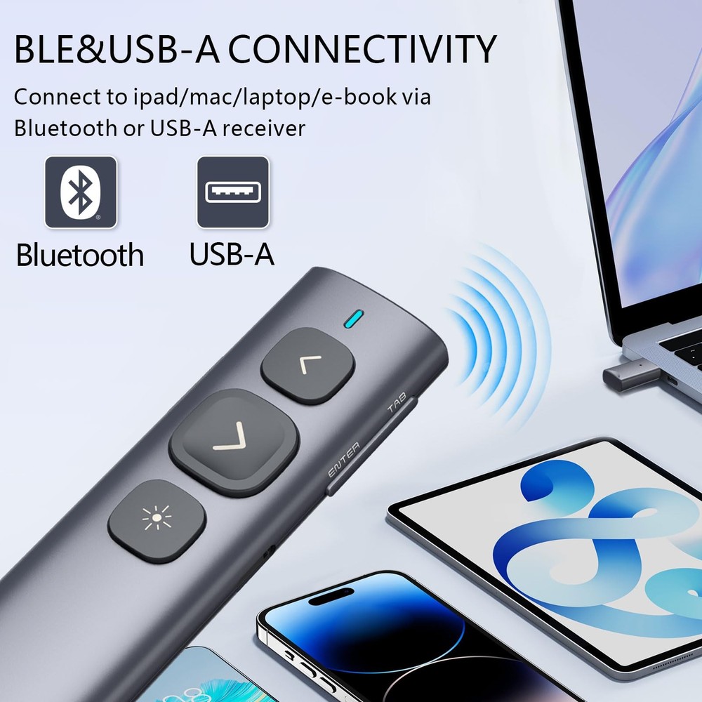 N95 Bluetooth Presentation Clicker with USB-A Receiver, PowerPoint Clicker fo...