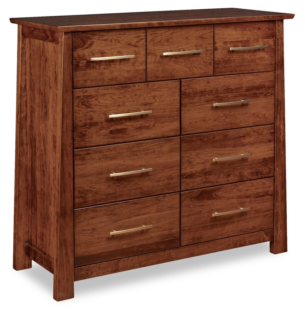 Amish 5-Pc Modern Bedroom Set Solid Wood Angled Cutout Panel Headboard
