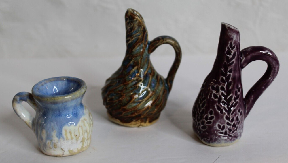 3 Vintage Luli Lulu Pottery Miniature Pitchers Handmade