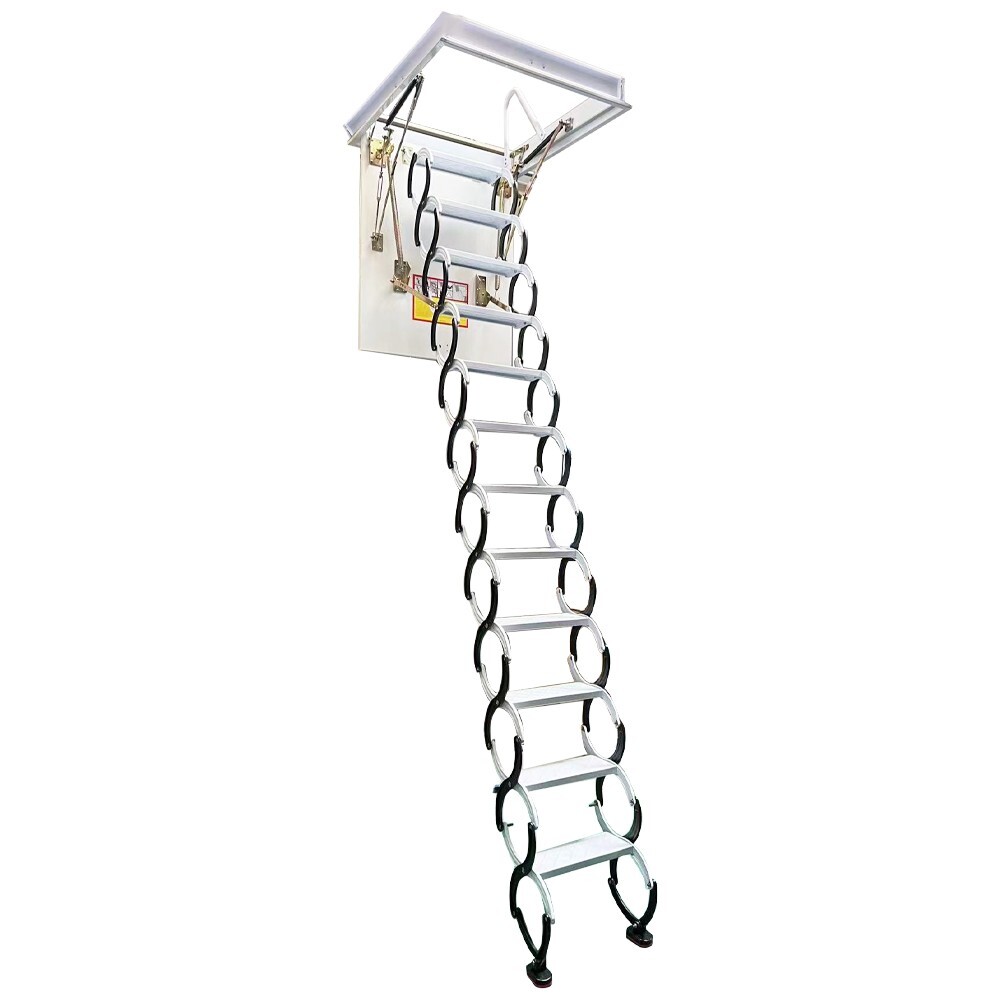 9.84Ft 27.56''x 39.37'' Frame Black+White Attic Pull Down Ceiling Ladder Stairs