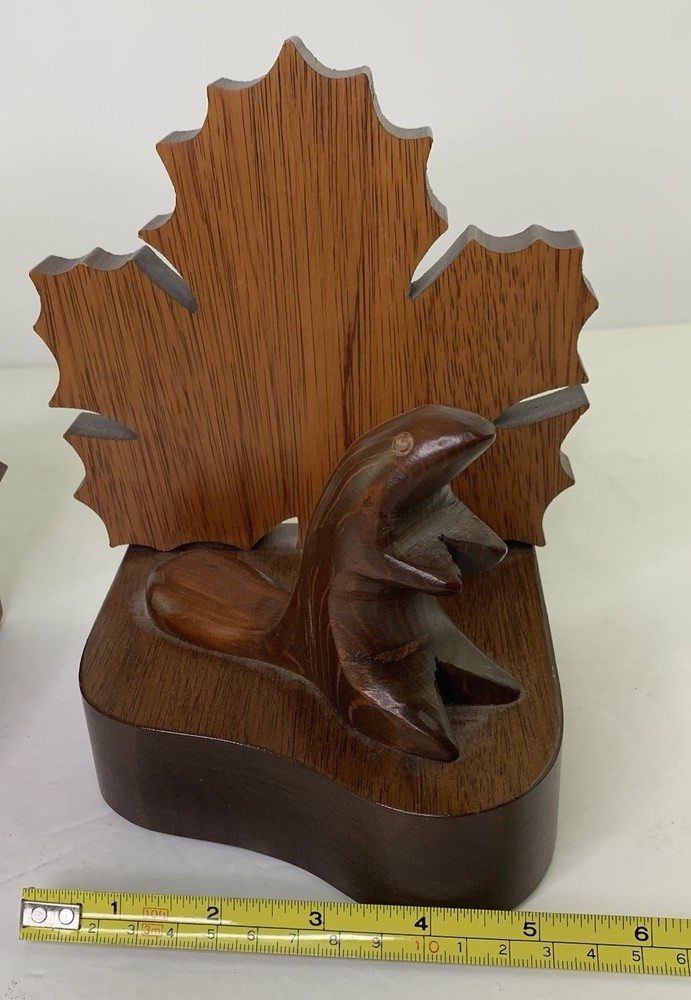 Wood Bookends Beaver Maple Leaf Made in Canada Handmade
