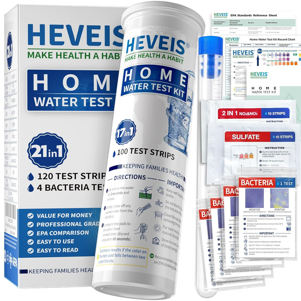 21-In-1 Home Drinking Water Testing Kit - 120 Strips + 4 Bacteria Tests - Tap