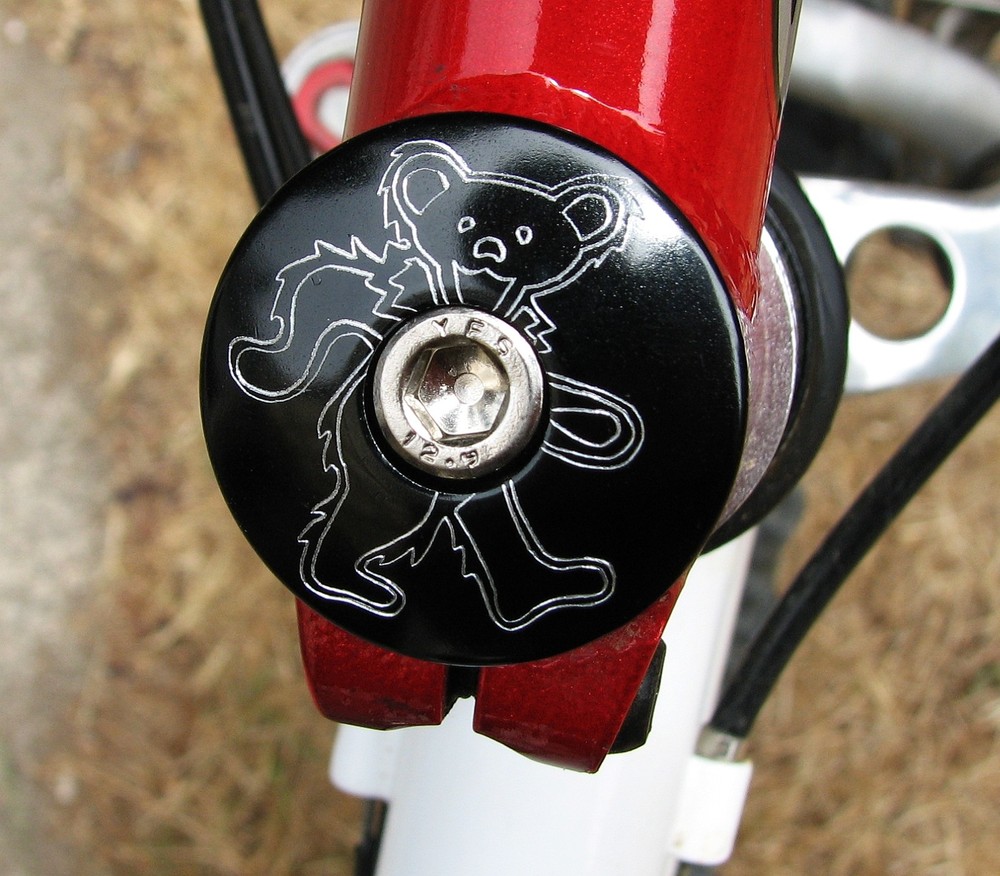 DANCING JERRY BEAR HEADSET STEM TOP CAP 1 1/8" ENGRAVED GRATEFUL DEAD BLACK