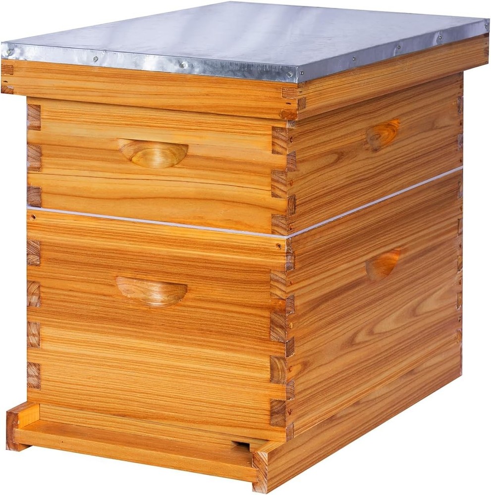 8-Frame Beehive Complete Bee Hive Boxes Starter Kit Dipped in Beeswax Include...