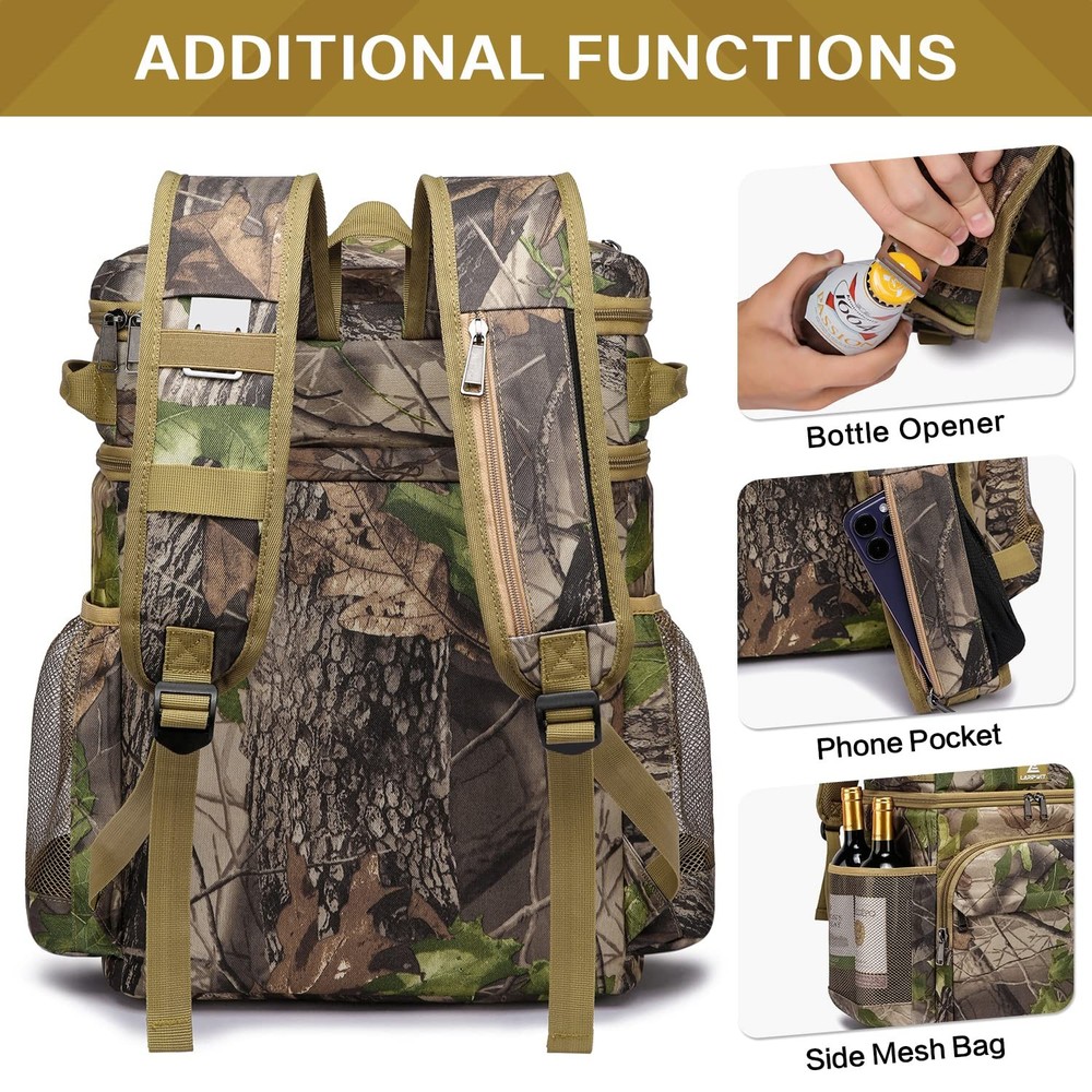 Laripwit 54 Cans Backpack Cooler Insulated Leak-Proof Camo Cooler Backpack Do...
