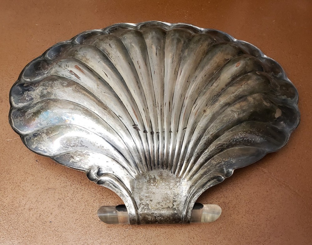 Bernard Rice & Sons APOLLO Silverplate Shell Form Tray Lucite Handle #7130