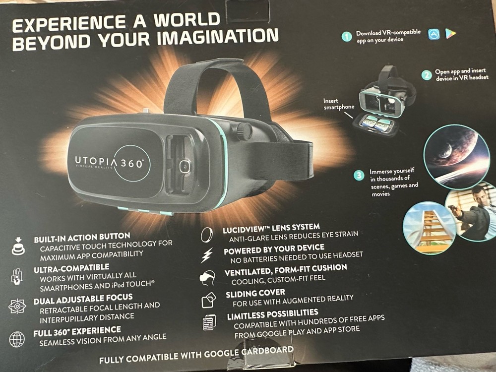Utopia 360 Virtual Reality 3D Headset NIB
