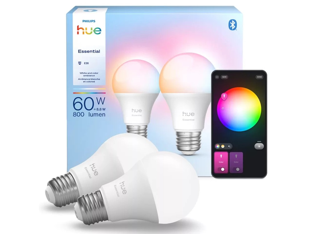 Philips Hue Essential A19 - E26 Smart LED Bulb 2-Pack 800lm Color