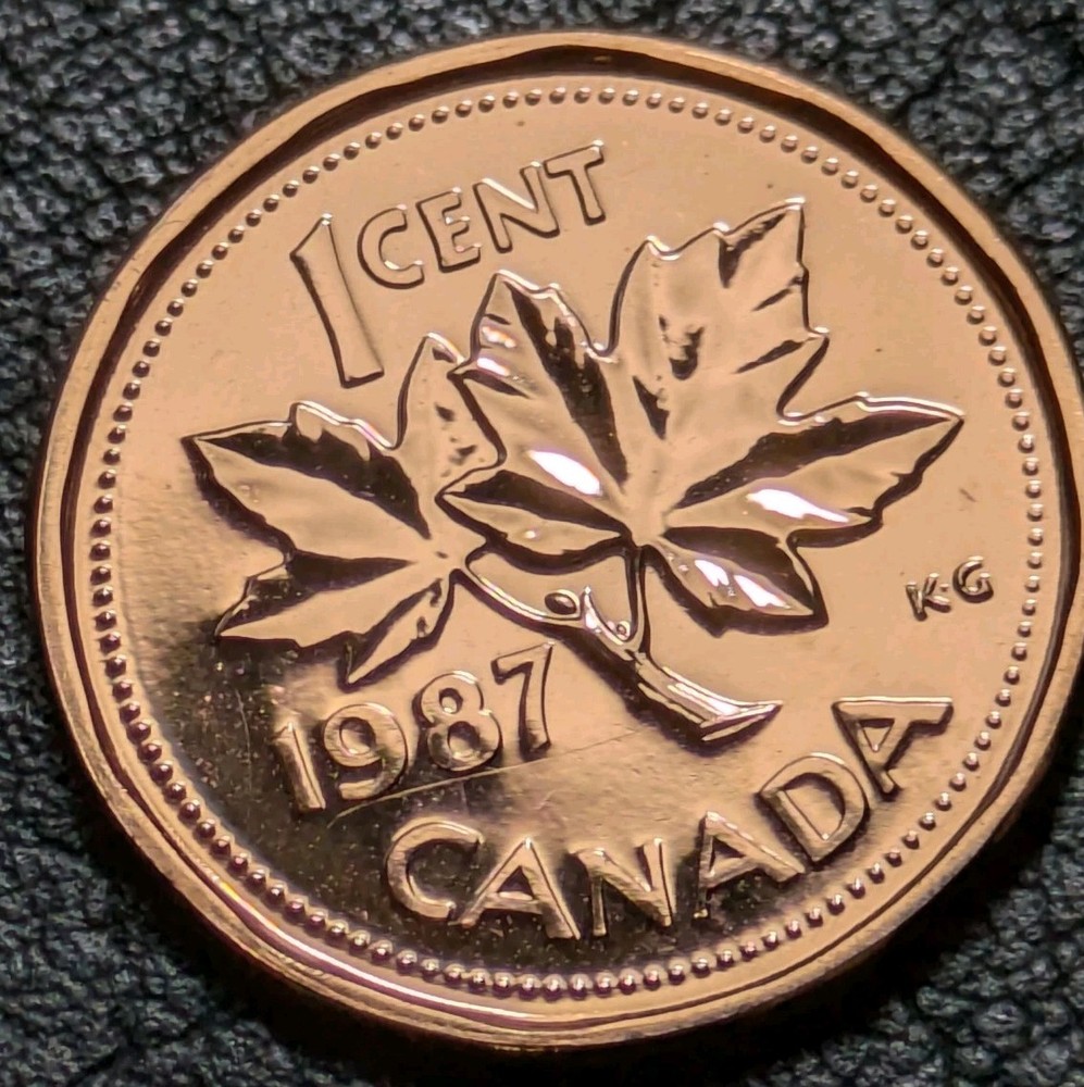 1987 1c Canada Cent Bu + DIE CRACK ERROR 2 Small Break Uncirculated +