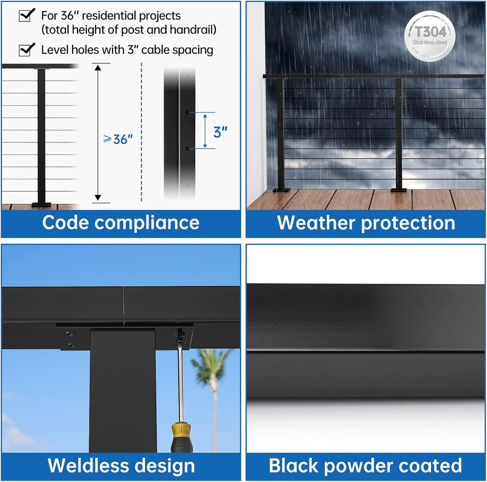 36" Black Corner & Level Post Bundle - Strong & Versatile Support Solution