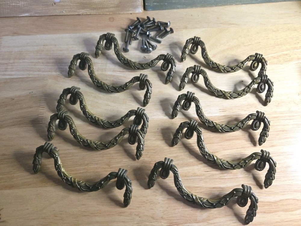 Solid Brass Antique Drop Bail Pull Handle Hardware Included  Lot Of 10