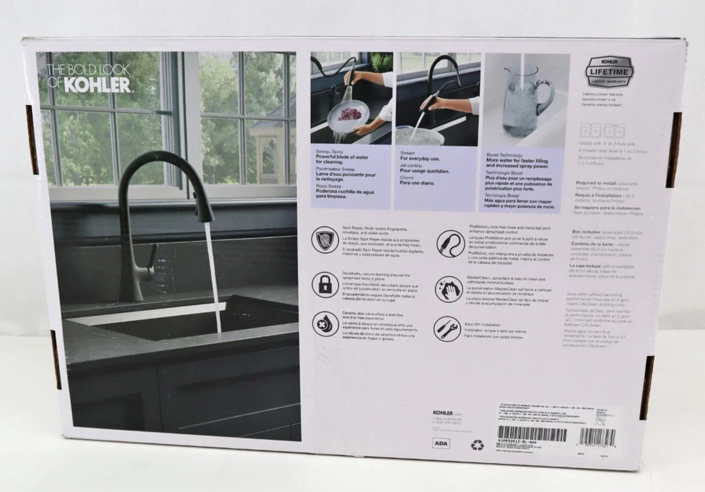 Kohler R33912-BL Guild Pull-down Kitchen Sink Faucet Matte Black