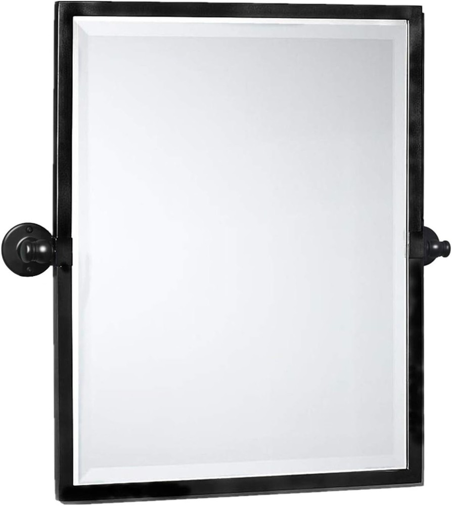 Black Metal Framed Pivot Rectangle Bathroom Mirror Tilting Beveled Vanity Mirror