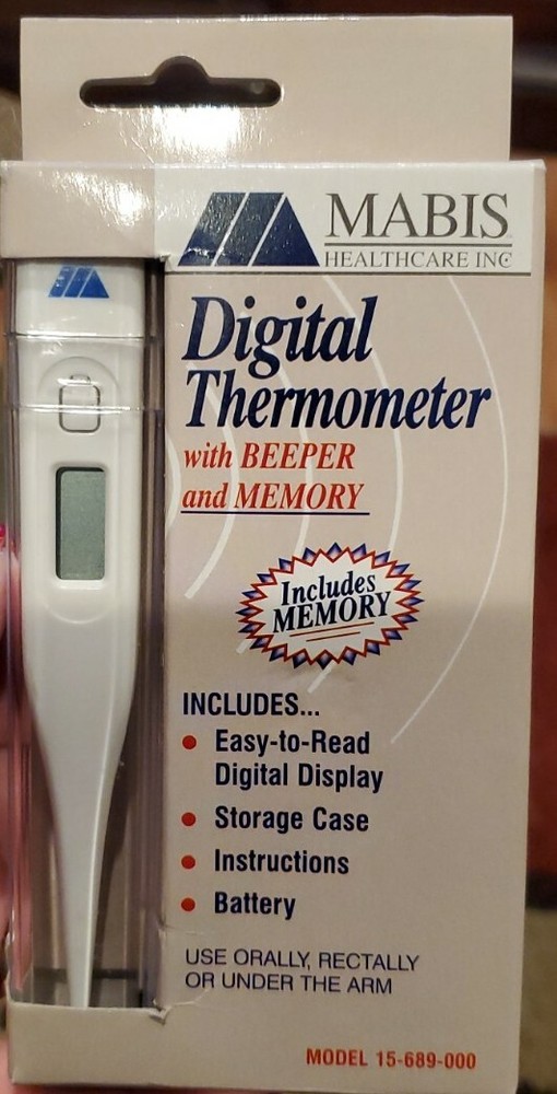Mabis Digital Thermometer with Beeper & Memory - Storage Case Included