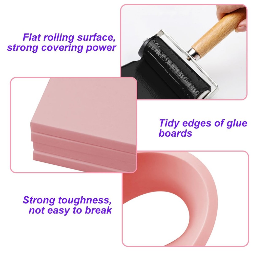 4 PCS Rubber Carving Linoleum Blocks Rectangular Stamp Printing Tools Set