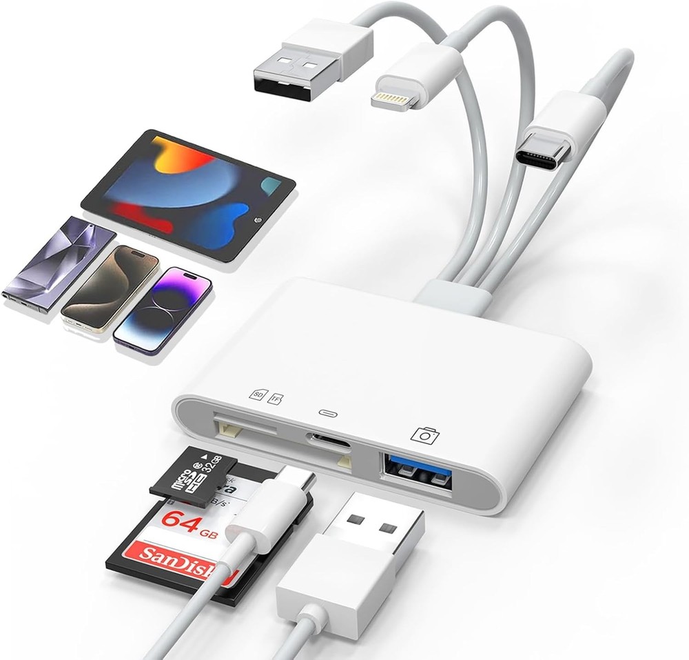 Compact Multi-Port SD/TF Card Reader - Fast Transfer for iPhone & Mac Users