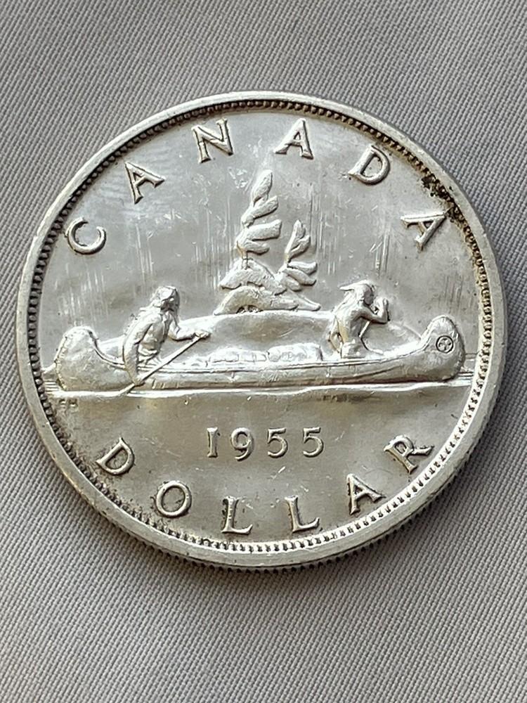 1955 CANADA Silver Dollar $1 Ag .800