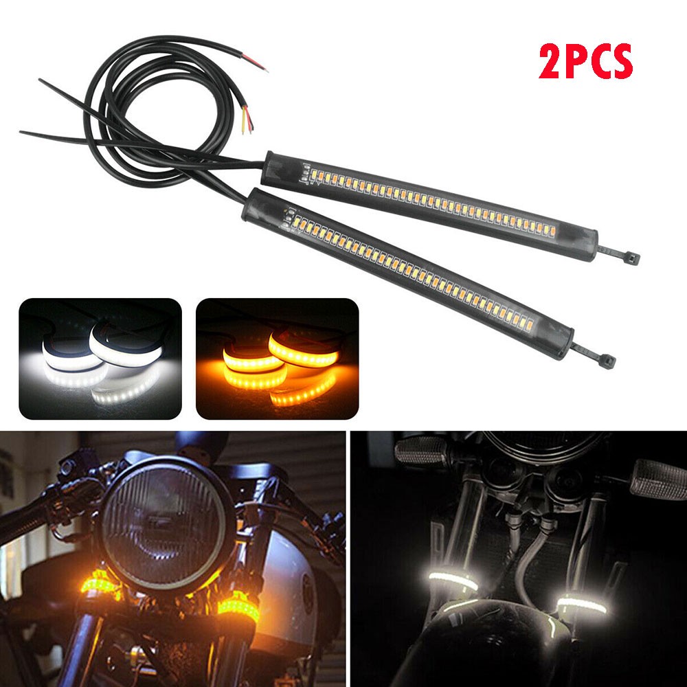 2x Universal Fork Switchback Motorcycle LED Turn Daytime Signal DRL Light Strips