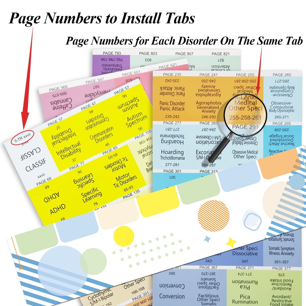Improved Index Tabs for DSM-5-TR 2022, Color-coded & Laminated DSM-V-TR Tabs,...