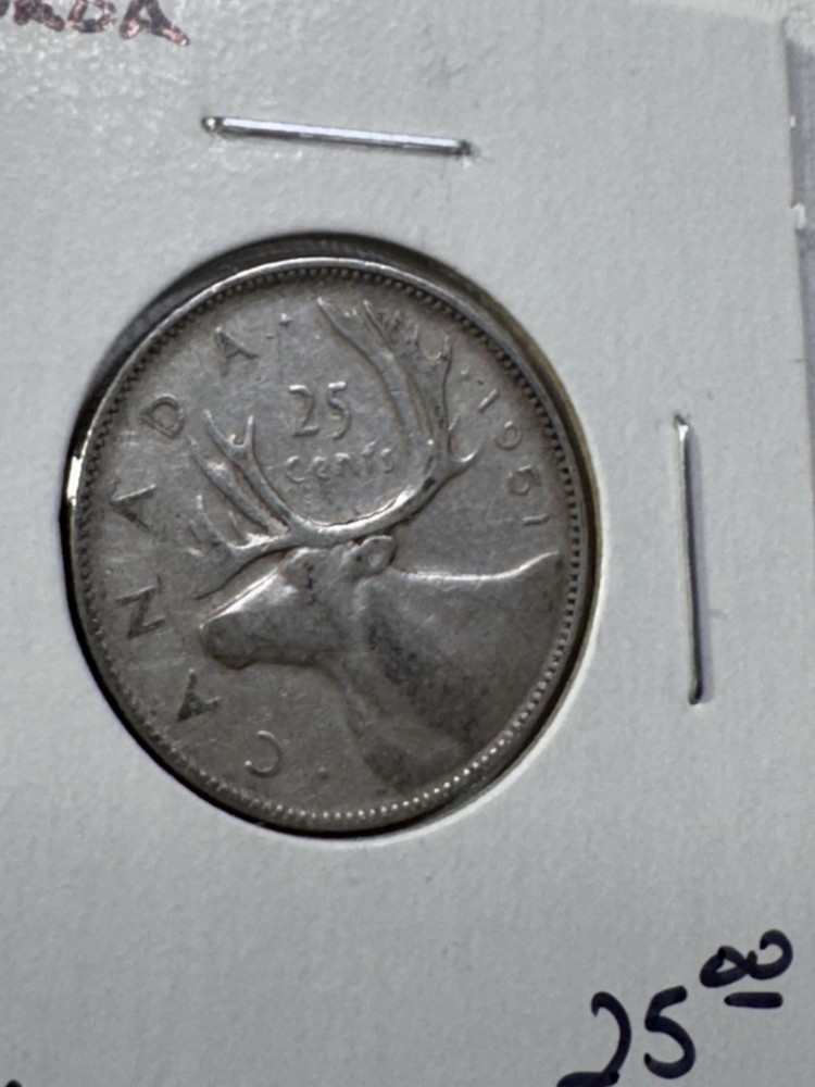 1951 Canada 25 Cents Silver Coin