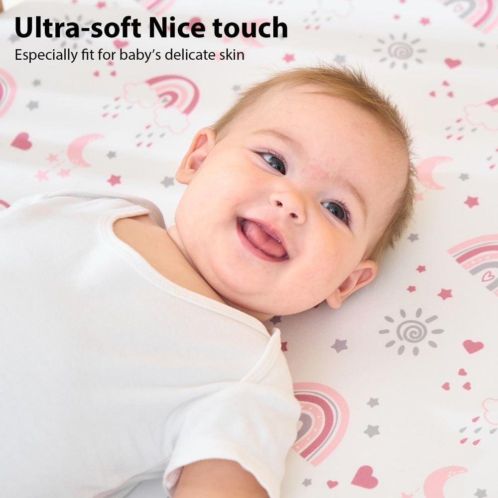 3 Pack Pink Rainbow Crib Sheets 52x28 Soft Microfiber