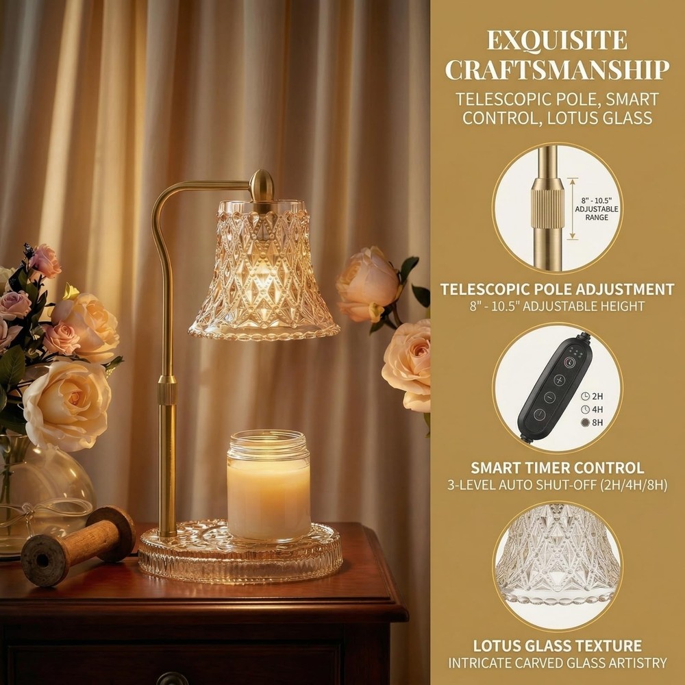 Candle Warmer Lamp with Timer, Dimmable, 2 Bulbs, Adjustable Brightness - Smart