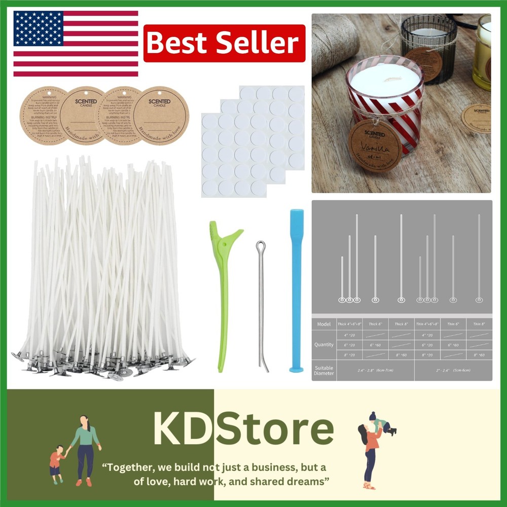Candle Maker's Essentials: 60 Cotton Wicks with Complete Candle Crafting Tools