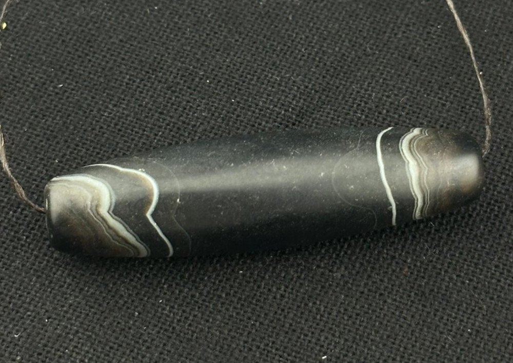 Authentic Ancient  Large Banded Agate Stone Dzi Bead in Good Condition