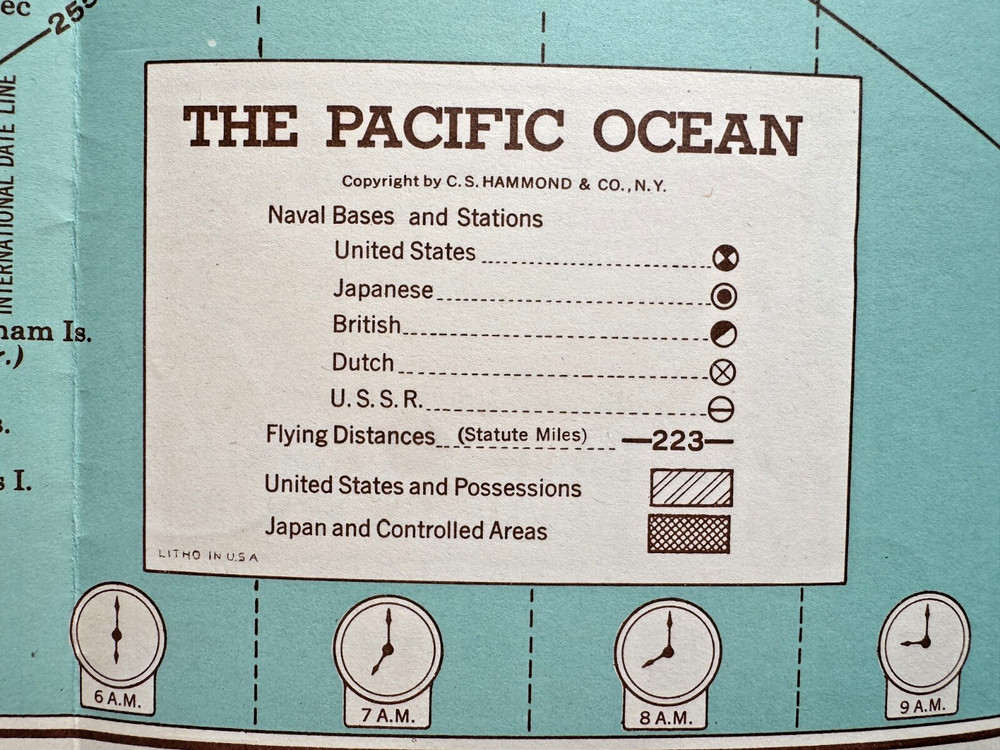 1942 Hammond's War Map The Pacific Ocean
