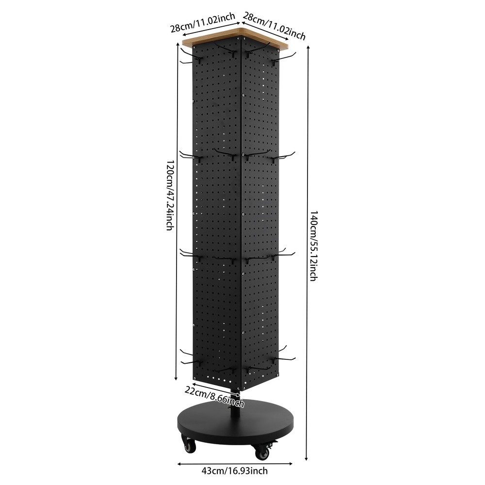 Perforated Panel Display Stand 360° Rotatable Display Rack with 30 Hooks Grocery