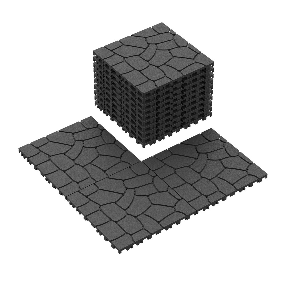 Stone Tile 12" DIY Interlocking Decking, Easy Install for Patio Pool Backyard