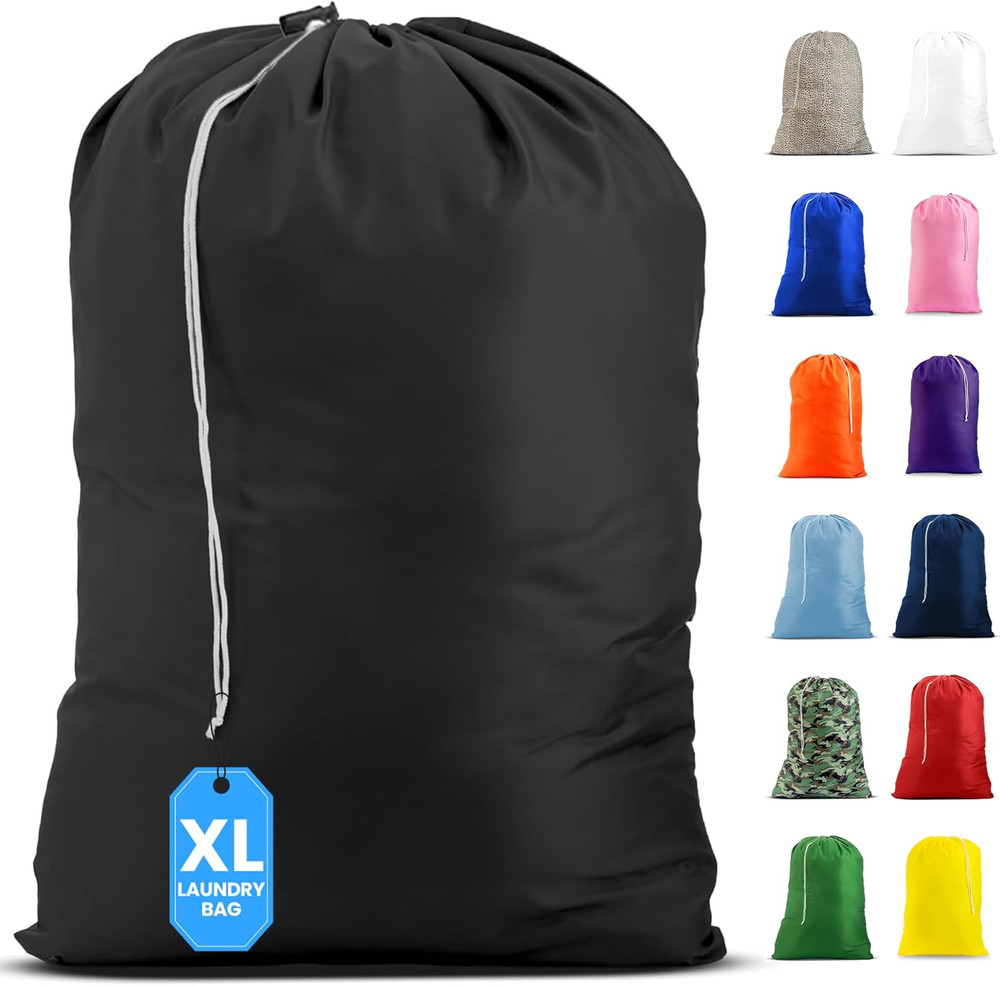 Nylon XL Laundry Bag, Large Capacity with Locking Drawstring, Machine Washable,