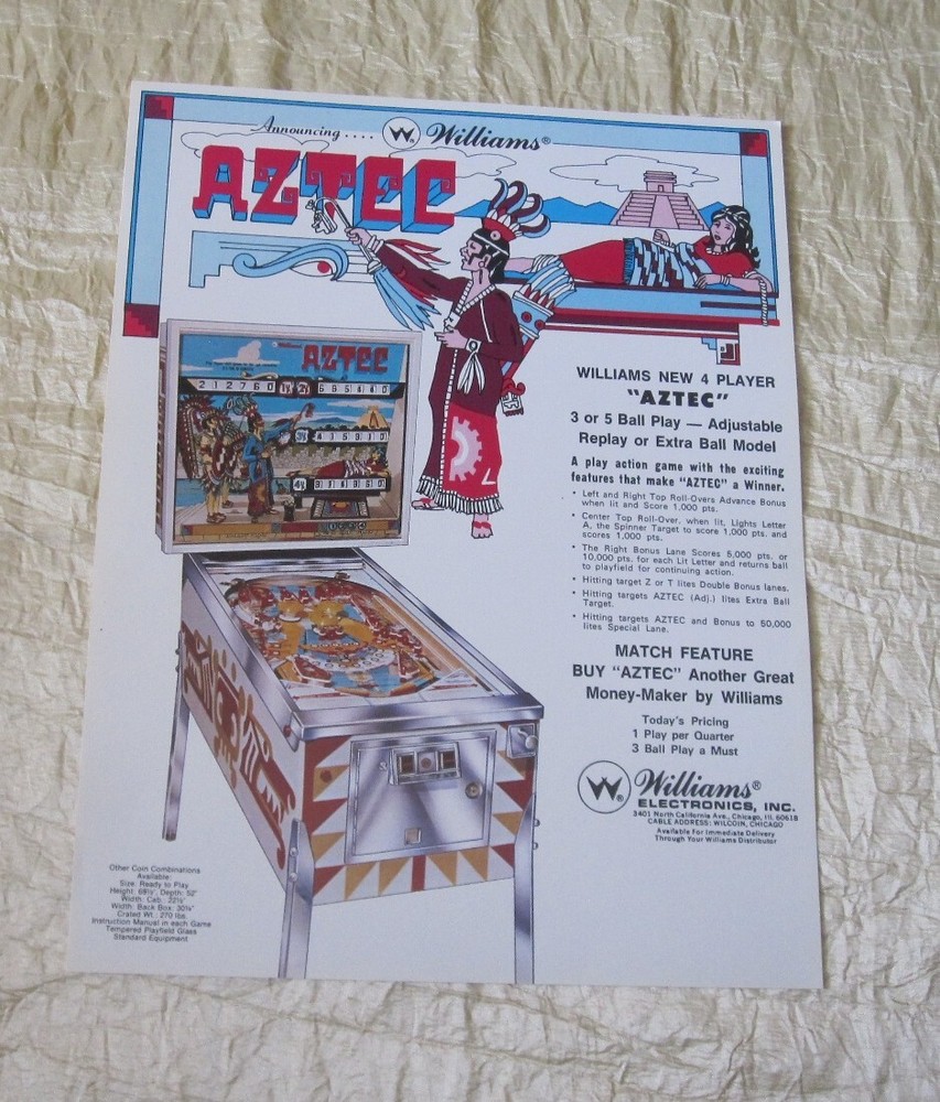 1976 WILLIAMS AZTEC PINBALL FLYER
