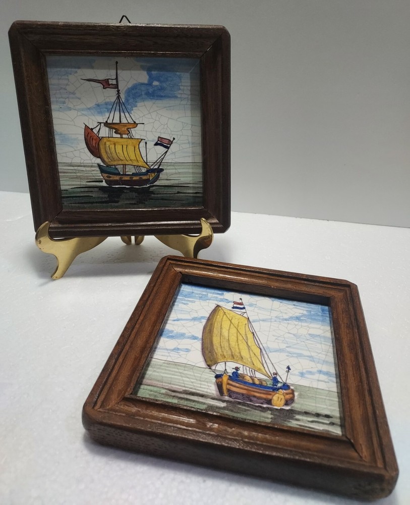 Pair Of Westraven Hand-painted Tiles Framed