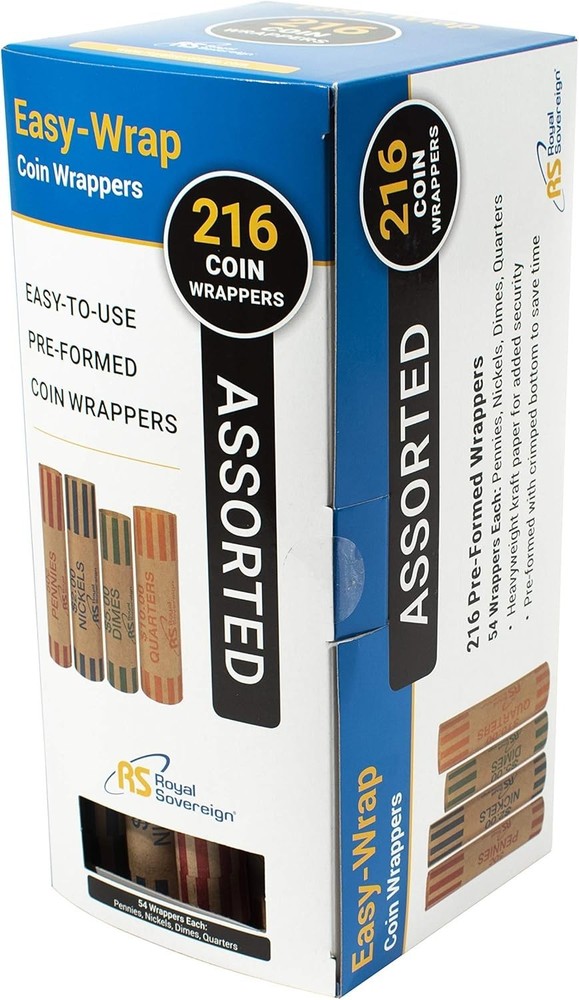 Convenient Blue Coin Wrappers - 216 Preformed Assorted Count for Easy Use
