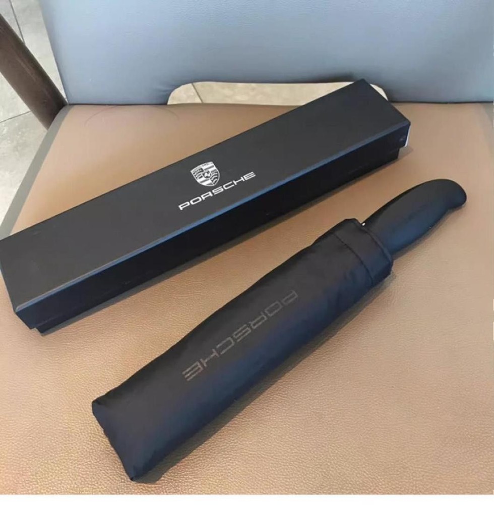 Porsche Black Folding Umbrella Auto Open Compact with Box