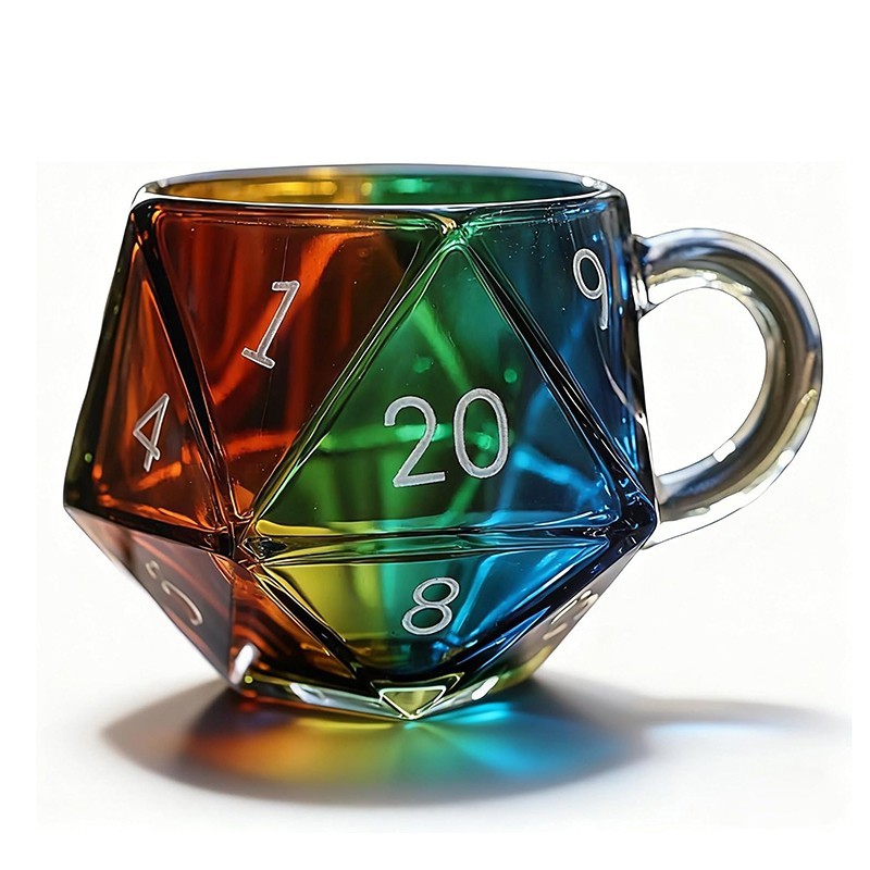 Rainbow Dice Mug Polyhedral Dice Coffee Cup With Handle Game Mug Colorful handle