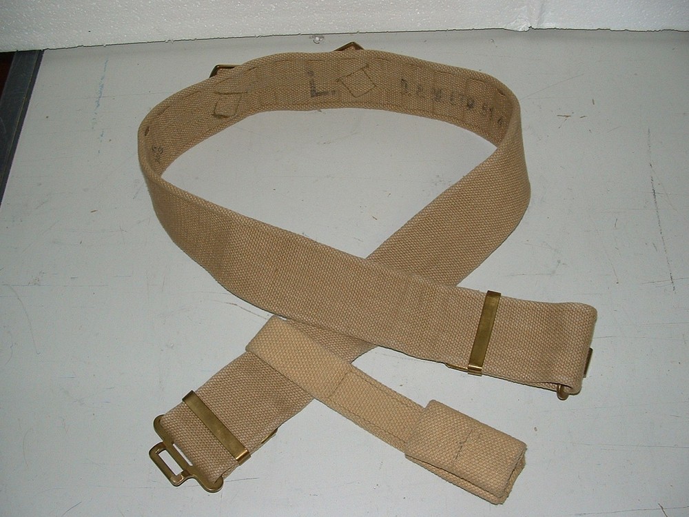 British 37 Pattern BELT.  Khaki , LARGE(?) with BAYONET FROG