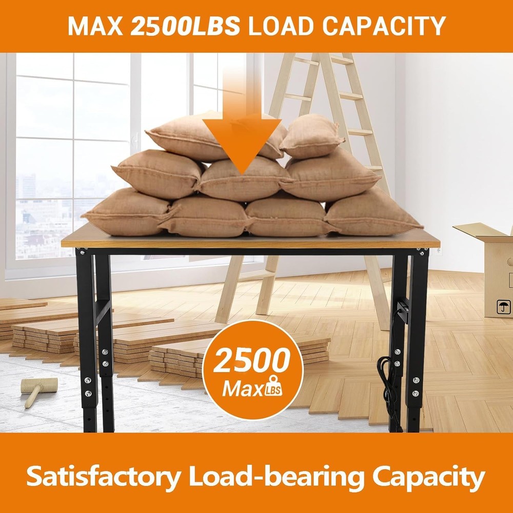 60"x20" Adjustable Height Workbench w/Power Outlet 2000 LB Heavy Duty Work Bench