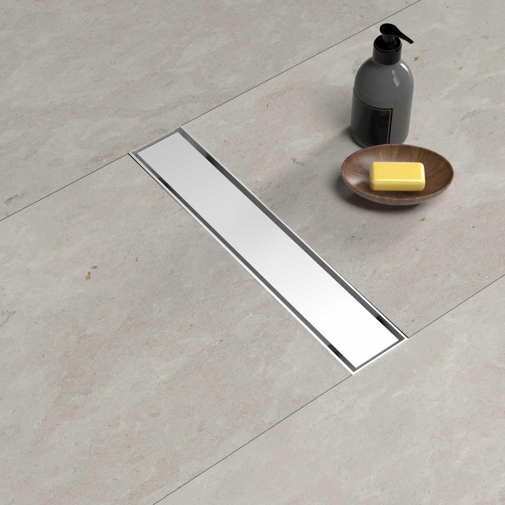 12 Inch Linear Shower Drain, Rectangle Shower Floor Drain with 2-in-1 Flat & ...