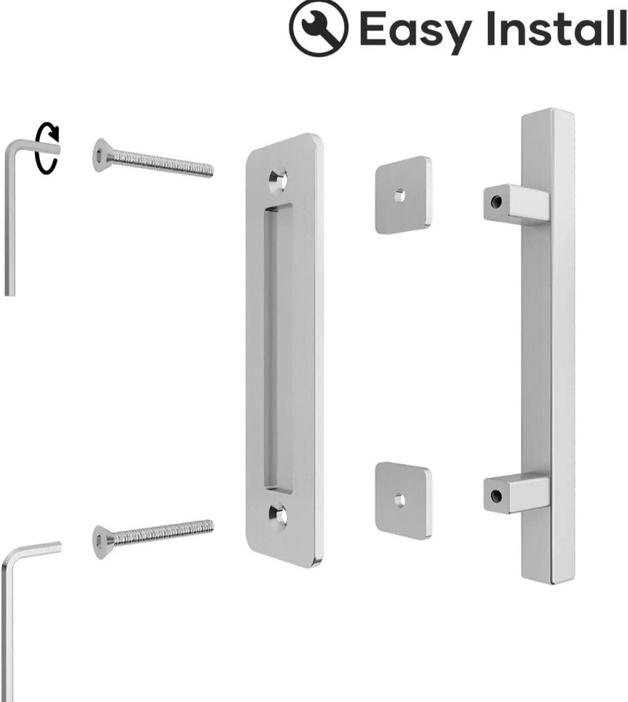 12" Stainless Steel Sliding Barn Door Pull Handle with Flush Hardware Set