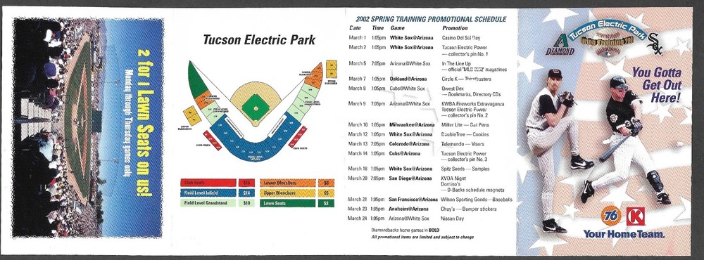 2002 DIAMONDBACKS & WHITE SOX  Circle K  Spring Training  POCKET SCHEDULE  NM-MT
