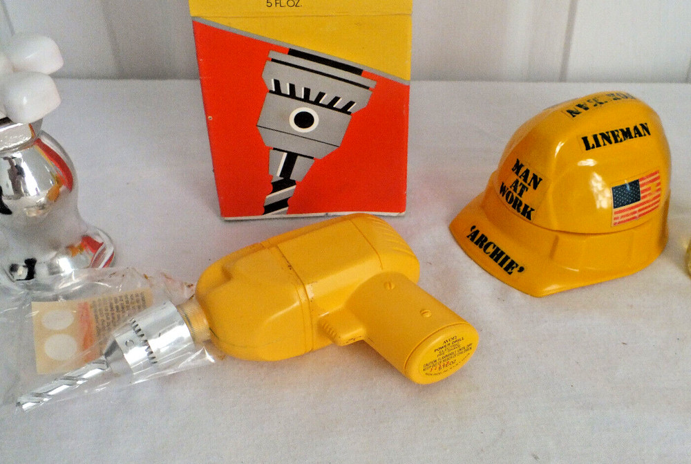 Avon 5 after shave handy man tool bolt anvil decanters FULL plus 1 empty drill
