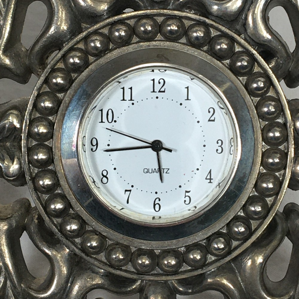 Silver-Plated Picture Frame & Clock Desk Top Beautiful Ornate Scroll Work Design