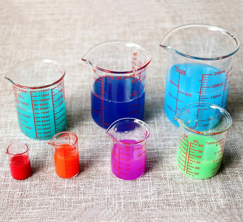 Ackers 7-Piece Glass Measuring Cup Set, Borosilicate Beaker Style Nesting Liquid