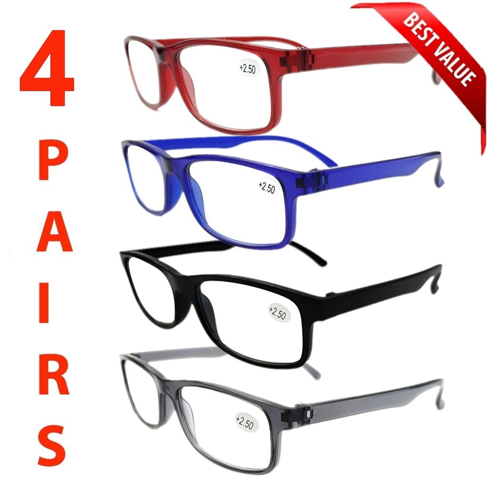 4 Pack Mens All Frame Blue Light Blocking Reading Glasses Spring Hinge Readers