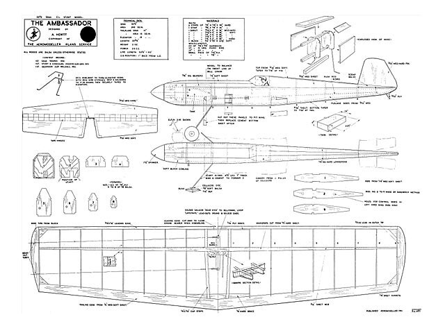 Ambassador Control Line 35" WS RC Model Airplane Plans Templates PDF on USB