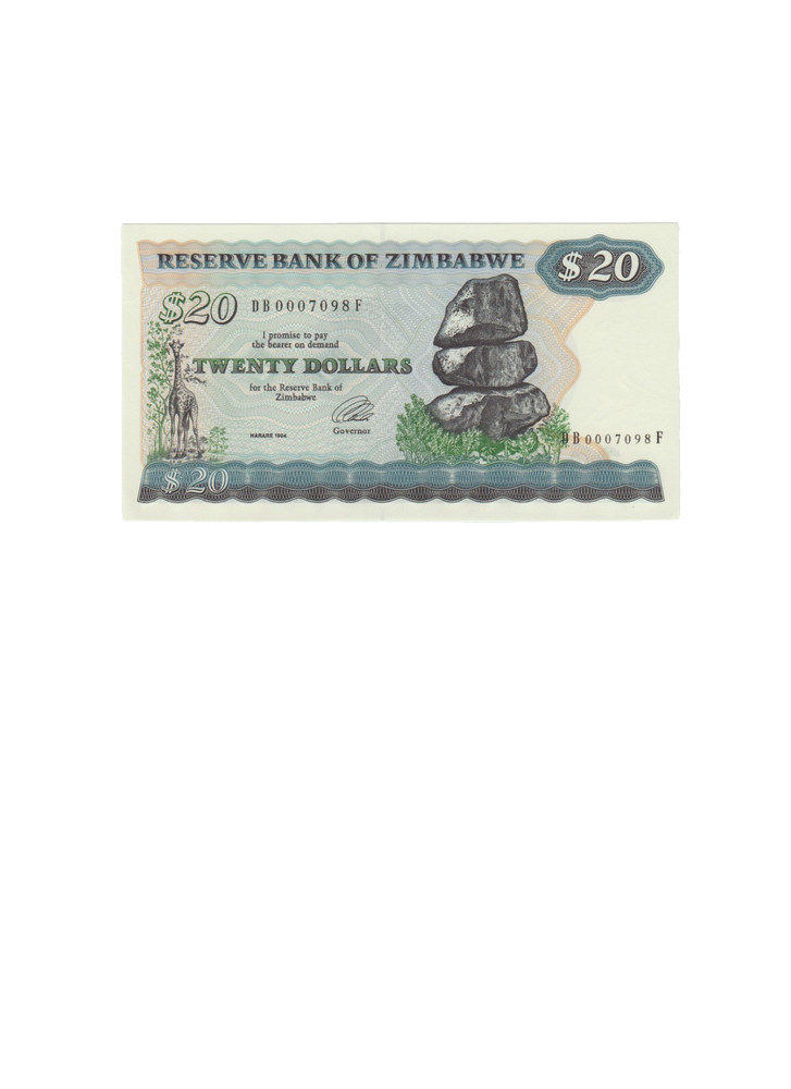 ZIMBABWE 1994 20 DOLLARS BANKNOTE P4d UNCIRCULATED