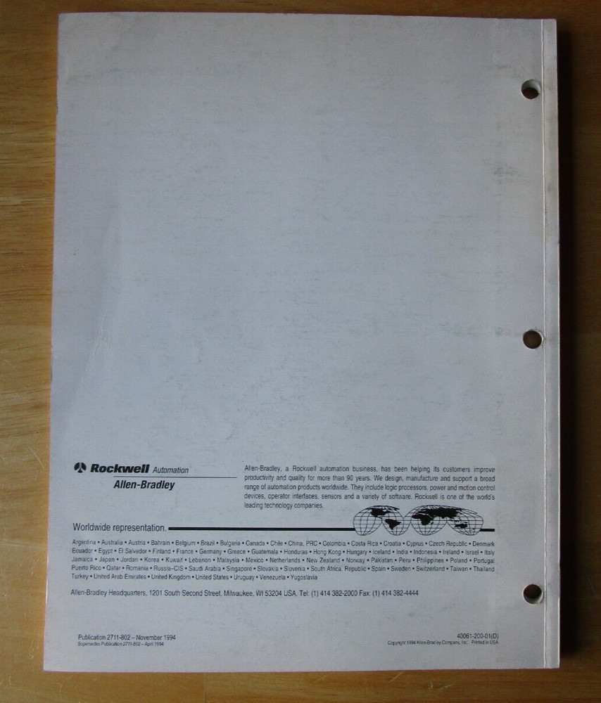 Allen Bradley PanelView 550 Operator Terminals User Manual 1994